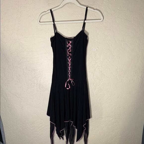 Y2k Vintage forever 21 fairy goth vampire corset lace up black dress - Picture 1 of 7